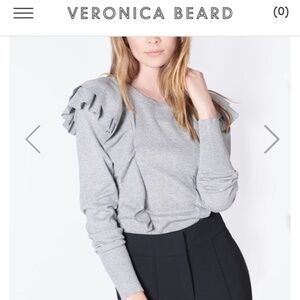Veronica Beard Centre Ruffle Metallic Silver Sweater